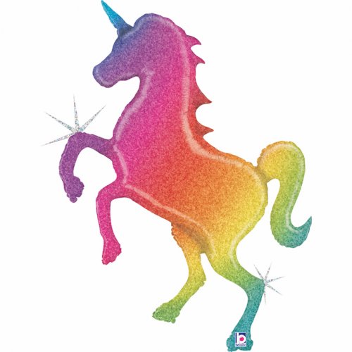 INFLATED 54" Glitter Rainbow Unicorn Holographic Shape