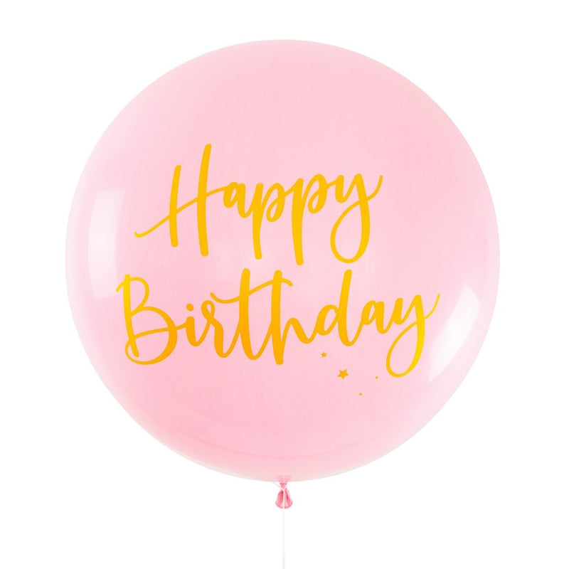 Jumbo Balloon Printed Happy Birthday - Pink with Gold Print