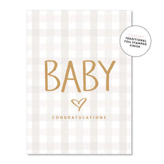 Baby Congratulations - Beige Gingham