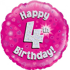INFLATED Pink Holographic Happy Birthday Numbered 1-18