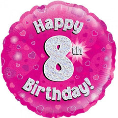 INFLATED Pink Holographic Happy Birthday Numbered 1-18