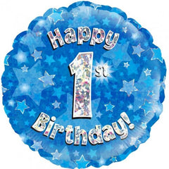 INFLATED Blue Holographic Happy Birthday Numbered 1-18