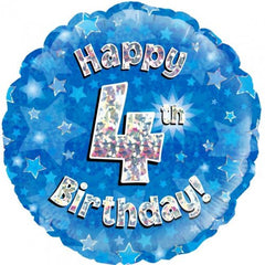 INFLATED Blue Holographic Happy Birthday Numbered 1-18