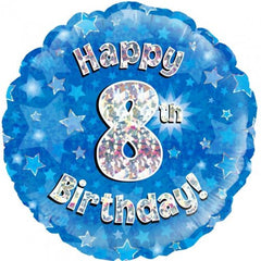 INFLATED Blue Holographic Happy Birthday Numbered 1-18