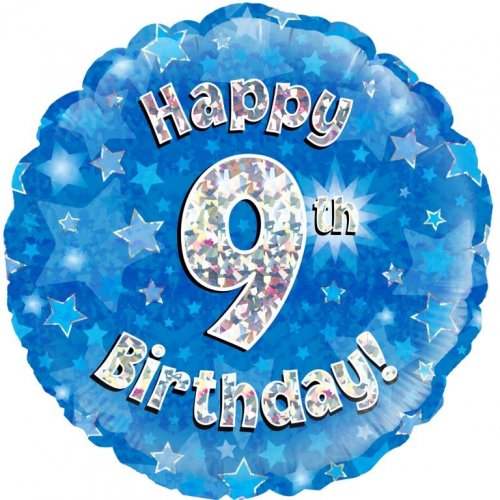 INFLATED Blue Holographic Happy Birthday Numbered 1-18