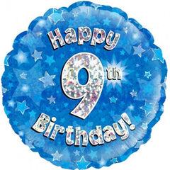 INFLATED Blue Holographic Happy Birthday Numbered 1-18