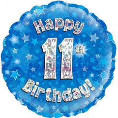 INFLATED Blue Holographic Happy Birthday Numbered 1-18