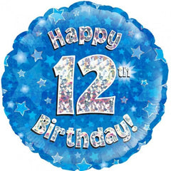 INFLATED Blue Holographic Happy Birthday Numbered 1-18