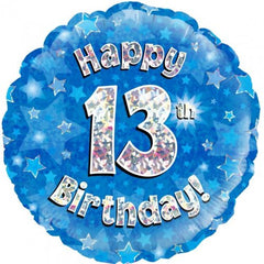 INFLATED Blue Holographic Happy Birthday Numbered 1-18