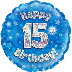 INFLATED Blue Holographic Happy Birthday Numbered 1-18