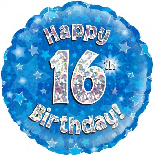 INFLATED Blue Holographic Happy Birthday Numbered 1-18