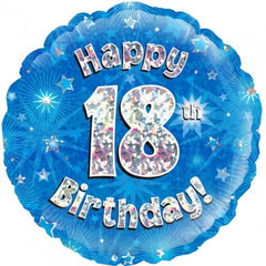 INFLATED Blue Holographic Happy Birthday Numbered 1-18