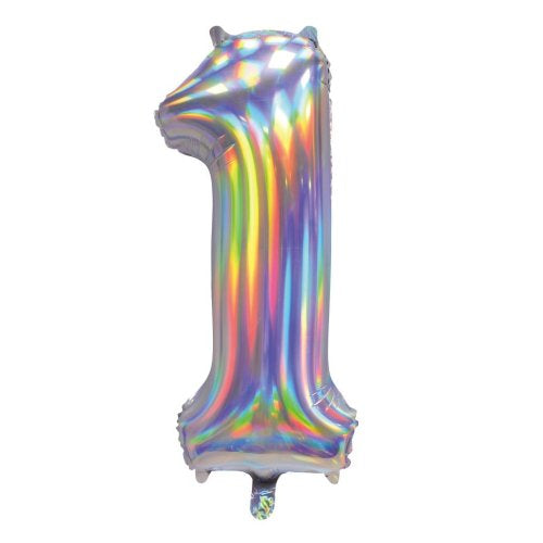 86cm Iridescent Silver Number Balloons