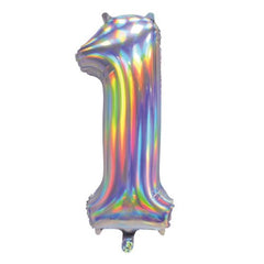 86cm Iridescent Silver Number Balloons