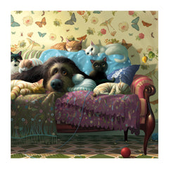 Dog and Cats on Sofa