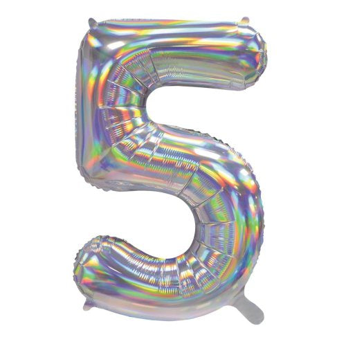 86cm Iridescent Silver Number Balloons