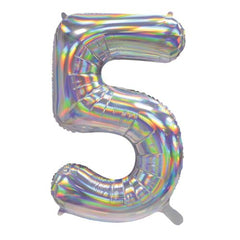 86cm Iridescent Silver Number Balloons