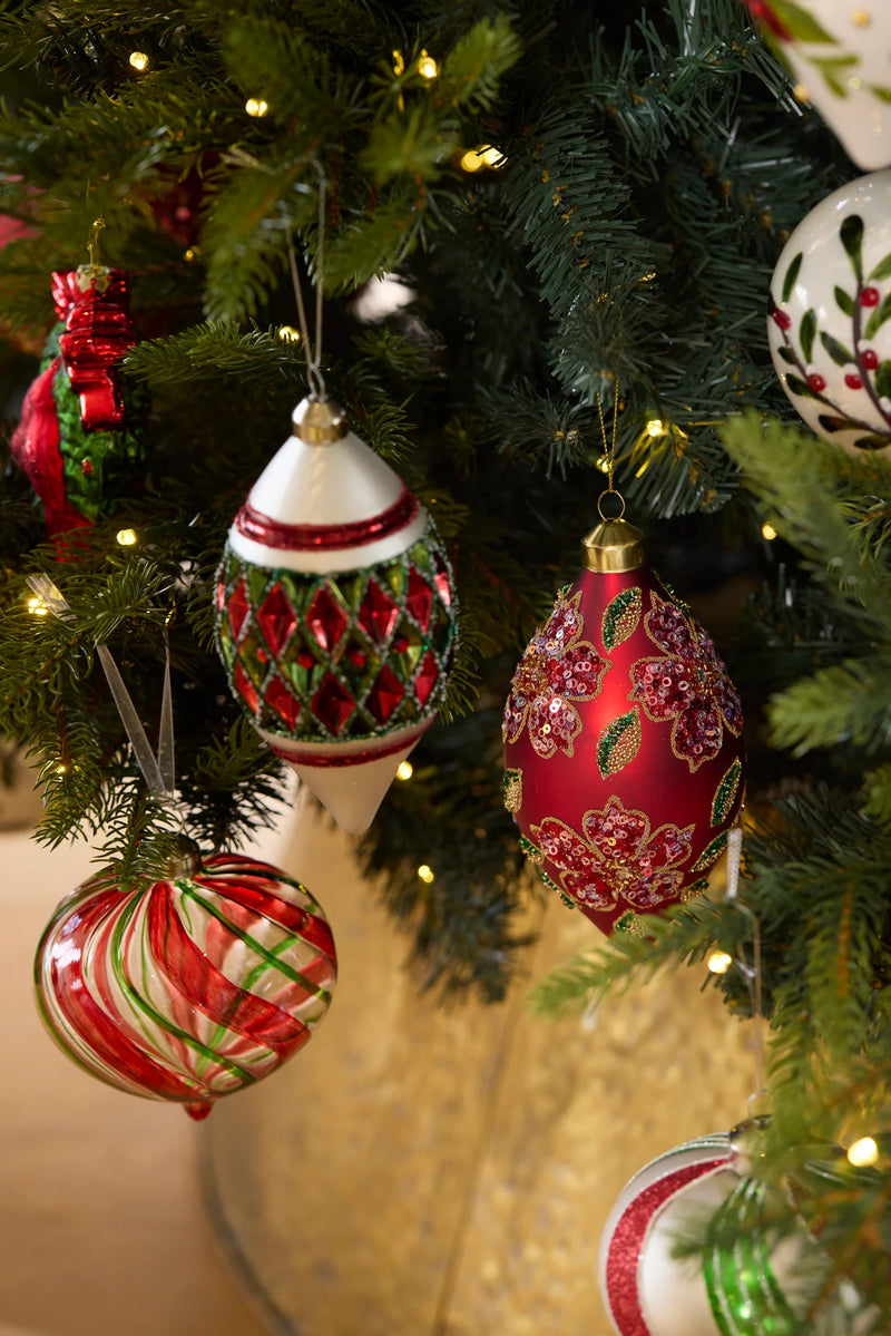 Matte Beaded Poinsettia Drop Bauble