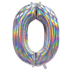86cm Iridescent Silver Number Balloons