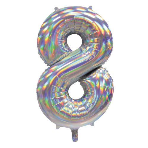 86cm Iridescent Silver Number Balloons