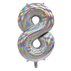 86cm Iridescent Silver Number Balloons