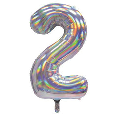 86cm Iridescent Silver Number Balloons