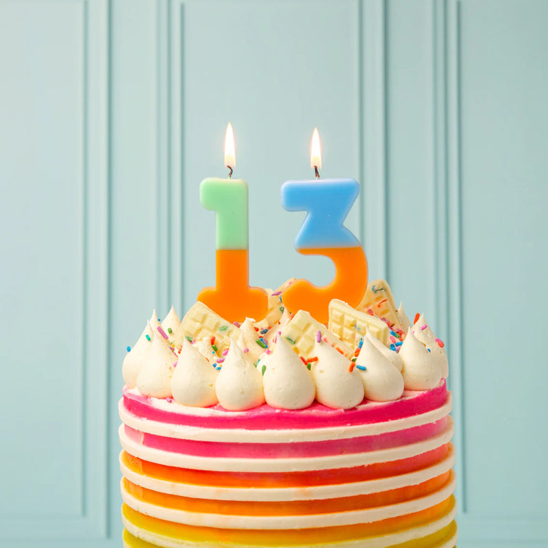 Orange & Light Blue Number Candle - 3
