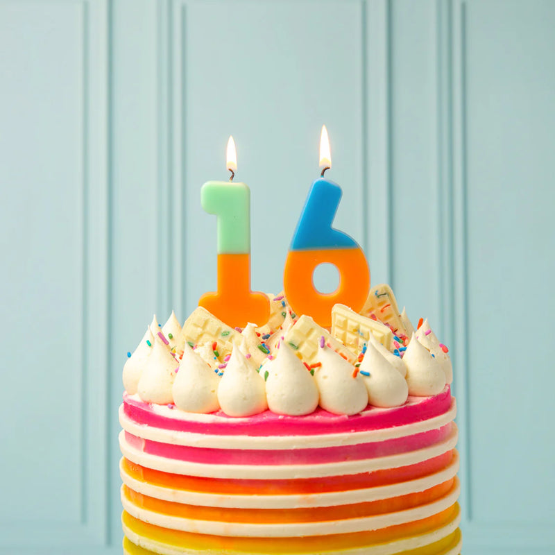 Orange & Mint Green Number Candle - 1