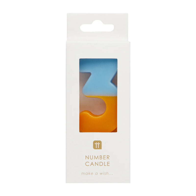 Orange & Light Blue Number Candle - 3