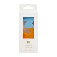 Orange & Light Blue Number Candle - 3