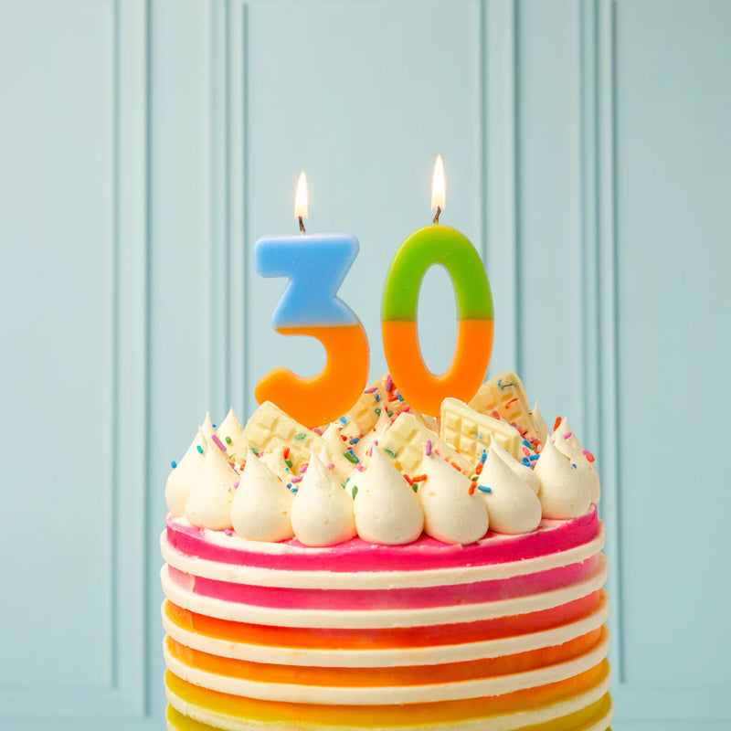Orange & Light Blue Number Candle - 3