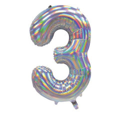 86cm Iridescent Silver Number Balloons