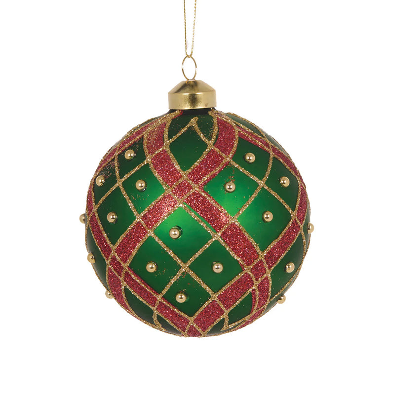 Traditional Check Gold Pearl Bauble