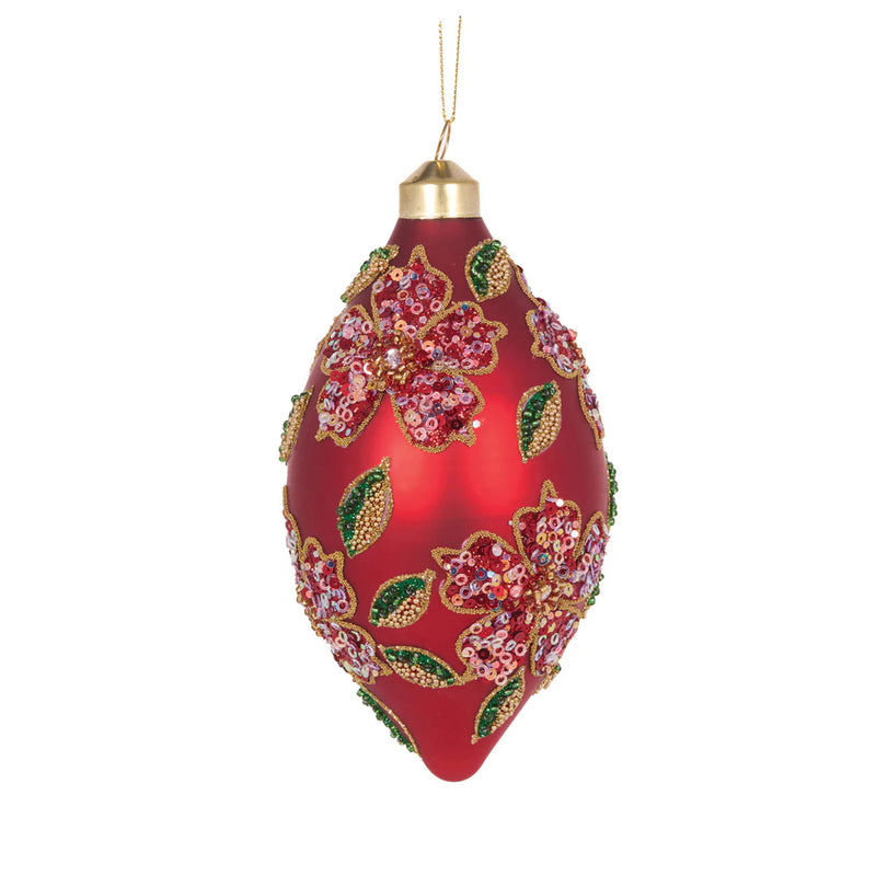 Matte Beaded Poinsettia Drop Bauble