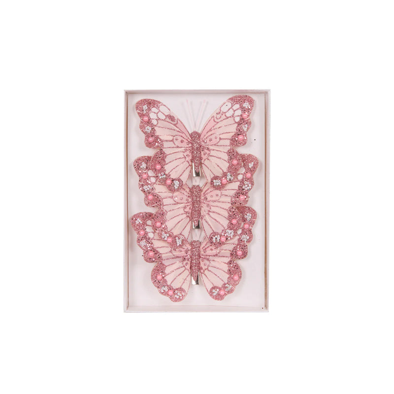 3pk Pink Shimmering Butterflies