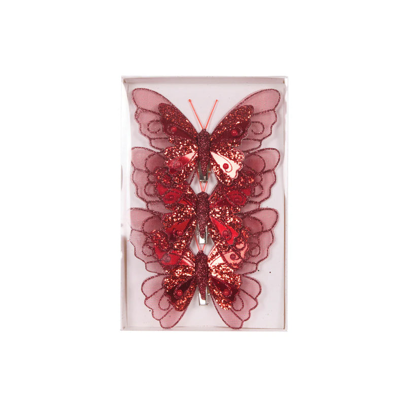 3pk Burgundy Embellished Butterflies BURGUNDY