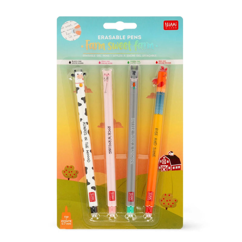 Set of 4 Erasable Gel Pens - Farm Sweet Farm