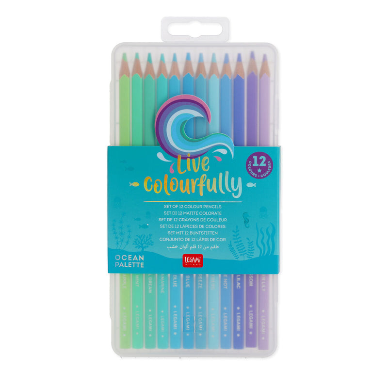 Set of 12 Colouring Pencils in Ocean Palette