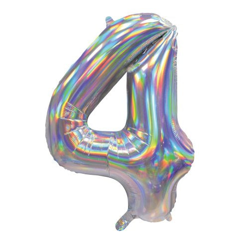 86cm Iridescent Silver Number Balloons