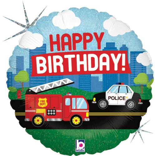 INFLATED 18" Emergency Vehicle Birthday Holographic