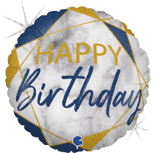 INFLATED 18" Marble Blue Happy Birthday