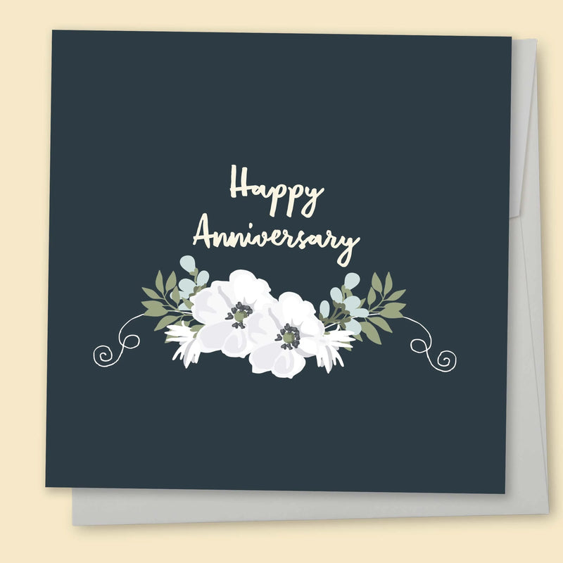 Happy Anniversary - Floral B&W