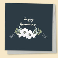 Happy Anniversary - Floral B&W