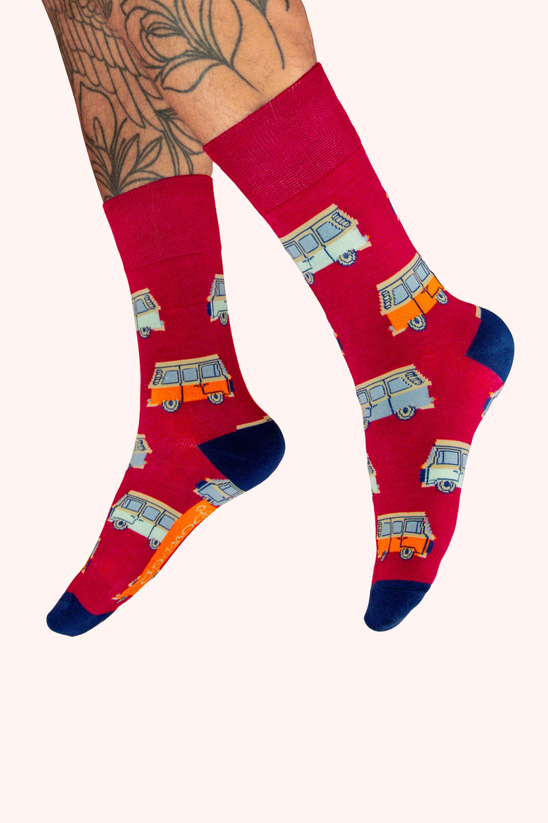 Men's Socks - Vintage Van - Fuchsia