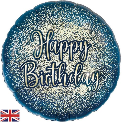 INFLATED 18" Metallic Glitter Navy/Gold Happy Birthday