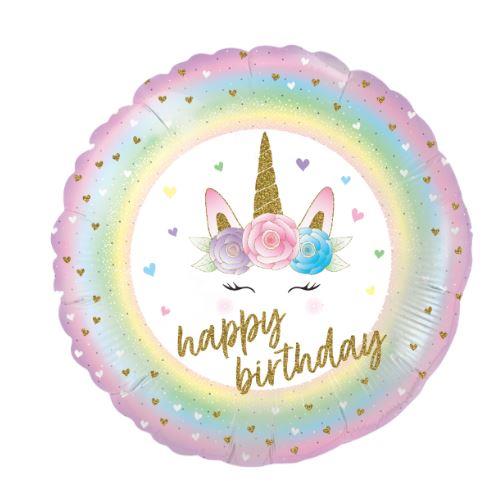 INFLATED 18" Flowers Unicorn Birthday Holographic