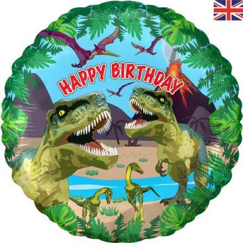 18" Jurassic Dinosaur Happy Birthday Metallic