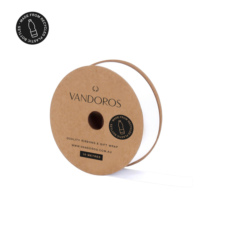 Recycled PET Grosgrain - White Ribbon 10M Roll