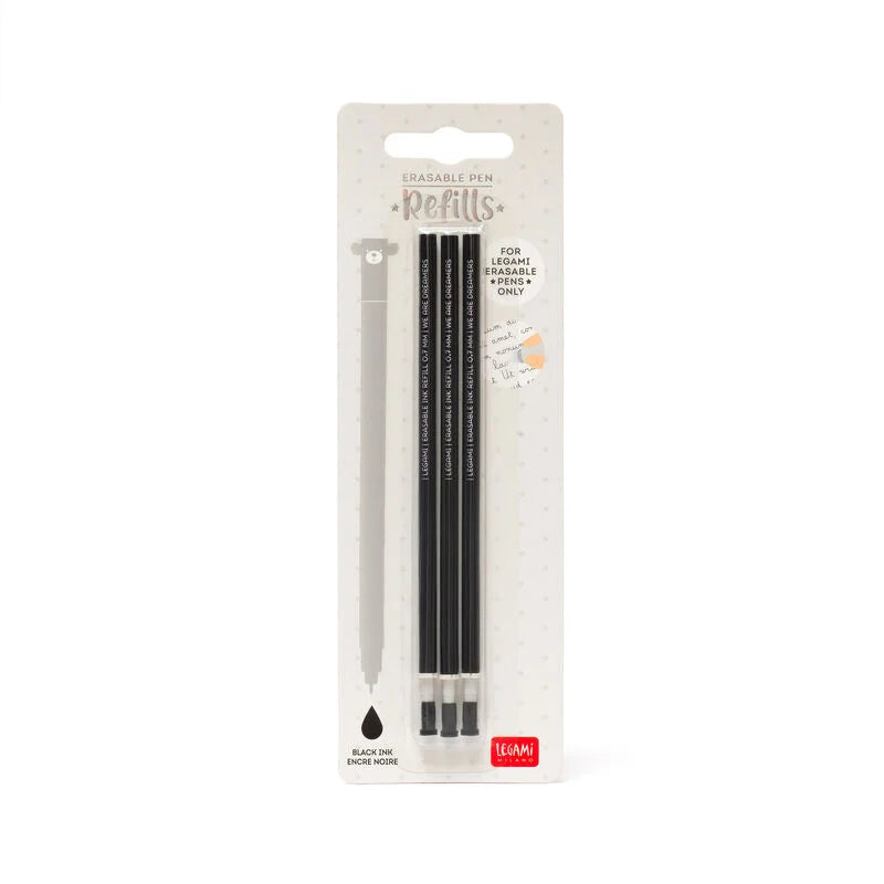 Erasable Gel Pen Refills - 3 Pack Black
