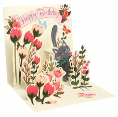 Happy Birthday Botanical Cat Pop-Up Card